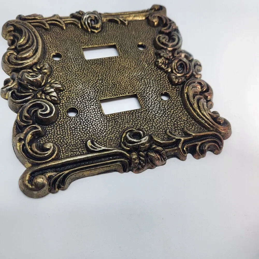 American Tack & Hardware Ornate Metal Plate Cover Double Switch Vintage #N60TT